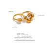 Yhpup Stainless Steel Creative Individualistic Fashionable Ring Waterproof Gold Silver Color Texture Jewelry for Women Gift