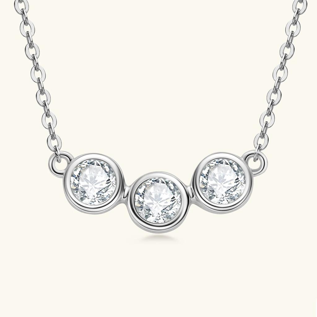 Sweetrain 4mm Moissanit Anhänger Halsketten Original 925 Sterling Silber 3 Stein Diamant Schlüsselbein Kette für Frauen Einfache Schmuck