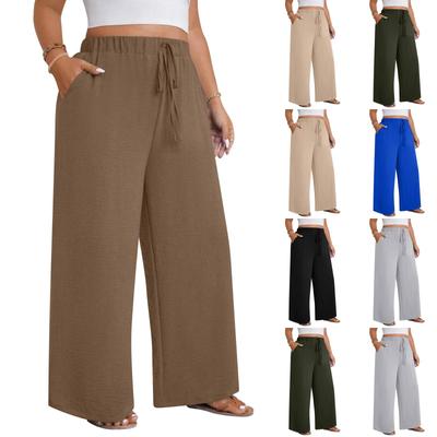 Women's Fashion Casual Plus Size Relaxed Fit Drawstring Wide Leg Straight Leg Pants