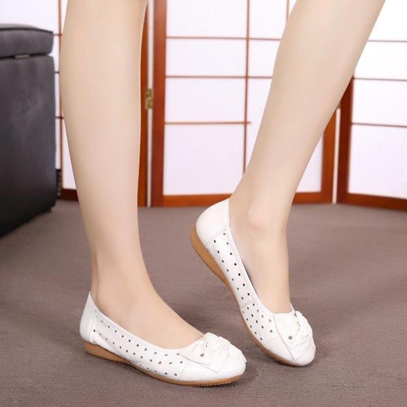 2025 Spring Summer Women Shoes Soft Genuine Leather Brand Ladies Flats Elegant Woman Shoes Black White Yellow Plus Size 42