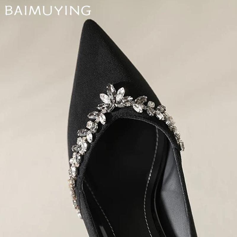 Suede Shallow Women Shoes Crystal Pointed Toe High Heels Elegant Pumps 2025 Trend Fashion Dress Party Winter Mujer Zapatillas