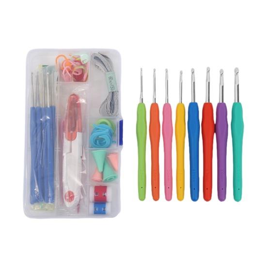 Crochet Hooks Set for Beginners Metal Set, Includes Yarn Needles Stitch Markers Tape Measure, with Essentials Projects Storage Case, Soft Rubber