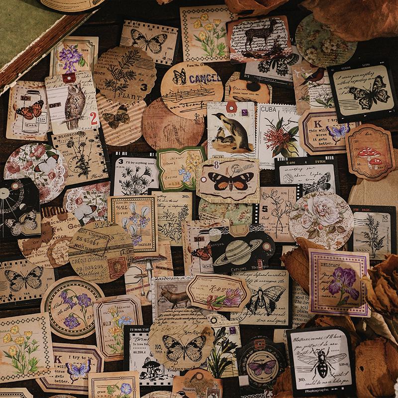 Journamm 44-46pcs Vintage Stickers Cute Flower Sticky DIY Scrapbooking Decor Junk Journal Collage Photo Album Sticker Stationery