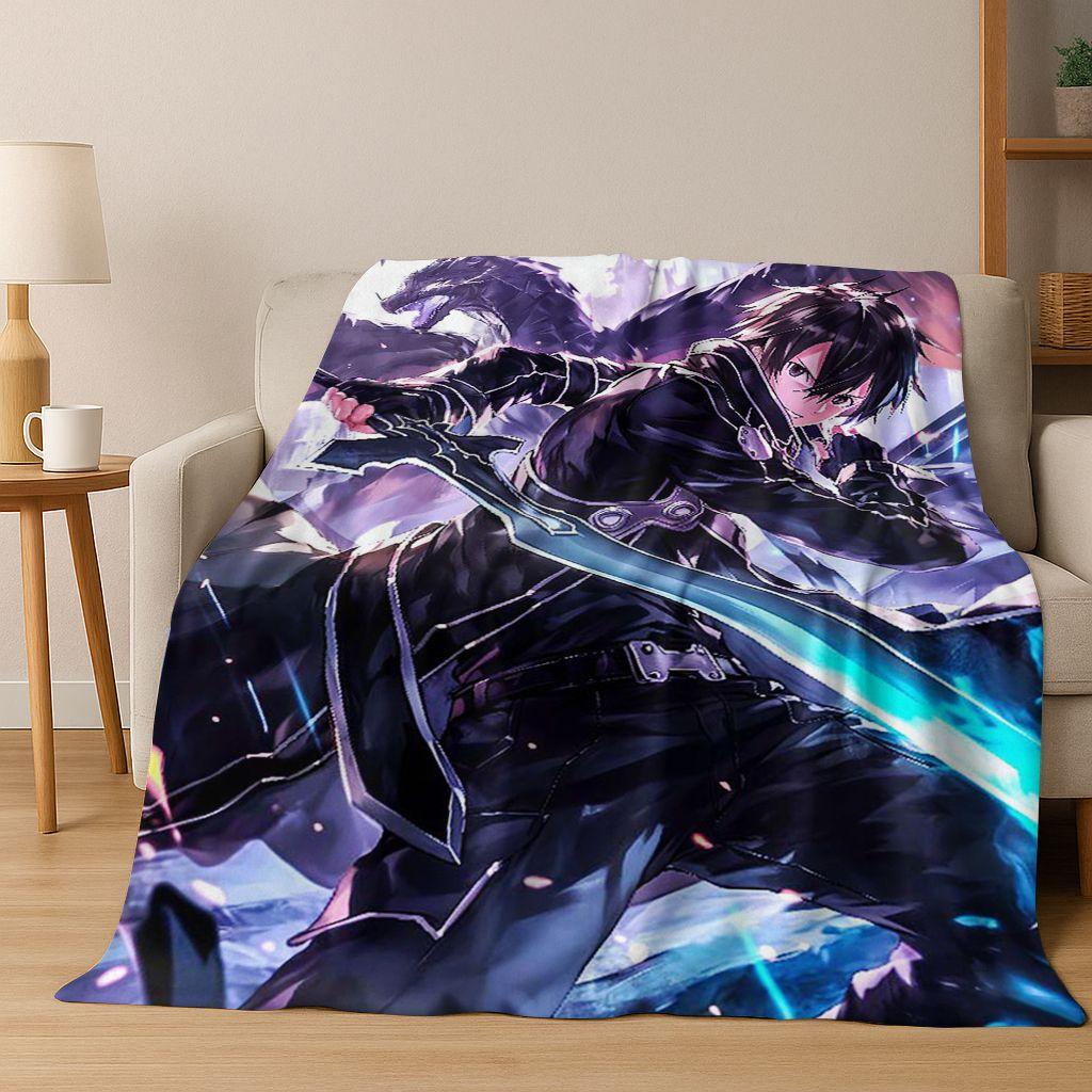 Anime SAO Sword Art Online Cartoon 3D Flannel Blanket,Cozy Soft Throw Blanket for Home Bedroom Bed Sofa Picnic Cover Gift Kids