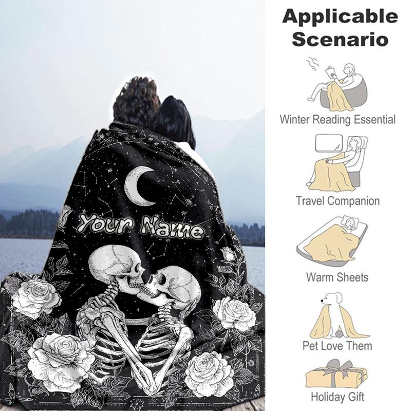 1PC Custom Name Eternal Love Skeletons Flannel blankets Patterns Throw Blanket All-Season Soft Gift for Couch, Bed, Camping gifts