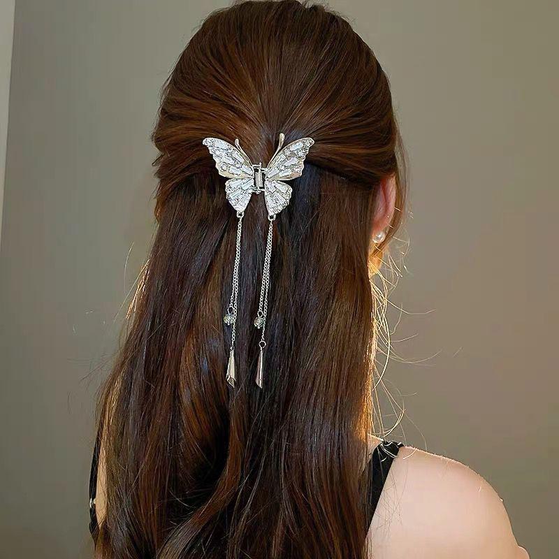 Butterfly Hair Clips Metal Butterfly Flower Hair Claw Clips  Non-Slip Hairpins Cute Fluttering Tassel Barrettes For Women