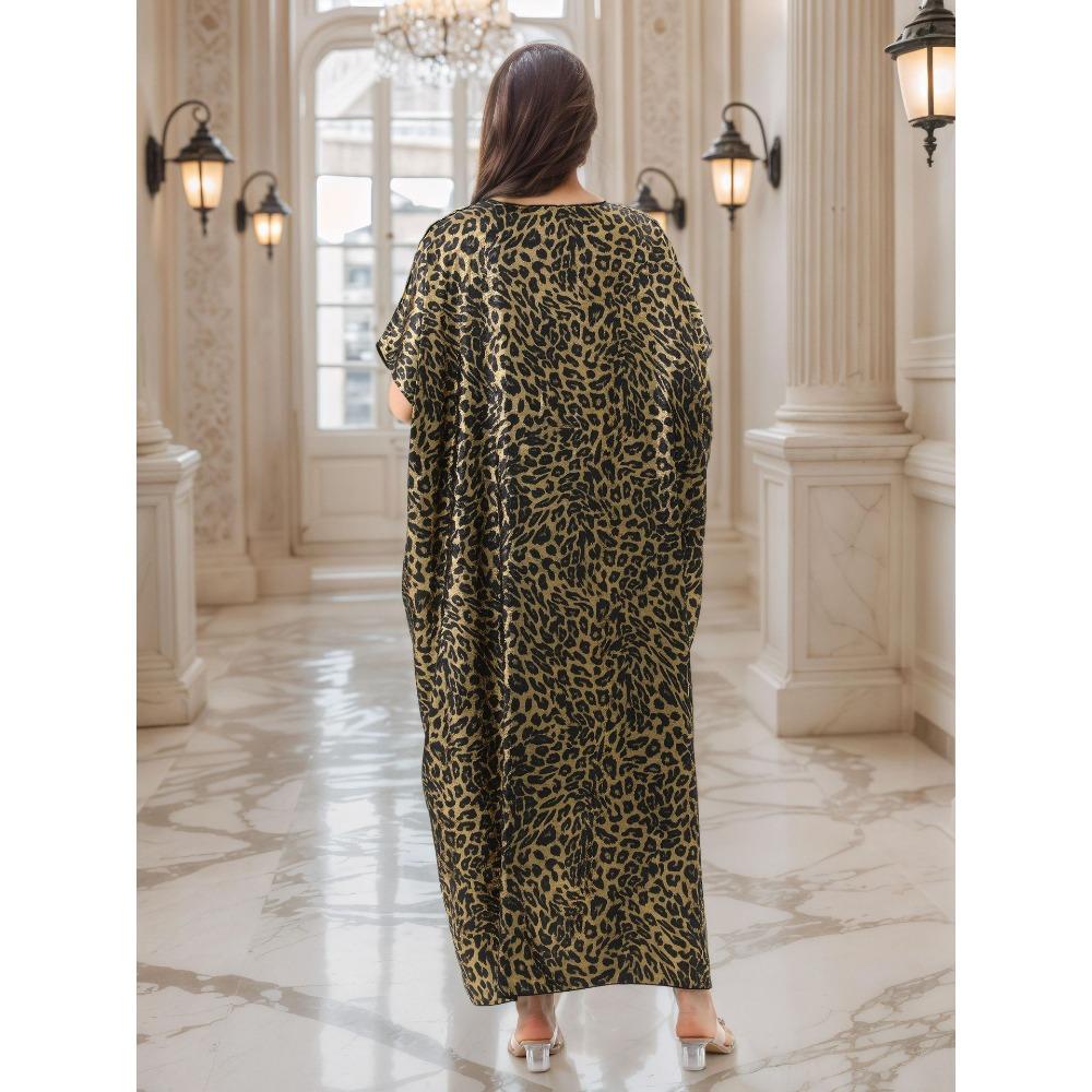 Leopard Print Bronzing Beach Blouse Lapel Turkish Robe High Luxury Dubai Robe Elegant Kaftan
