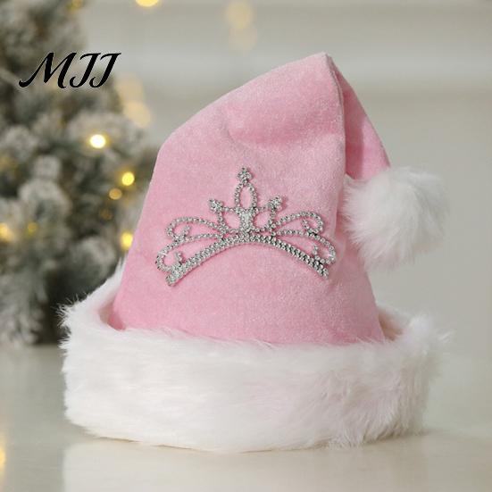Cozy Holiday Costume Accessory Christmas Sparkly Sequins Santa Hat for Adults, Velvet Plush Glitter Bling Universal Fit Claus with Fluffy Pompom Xmas