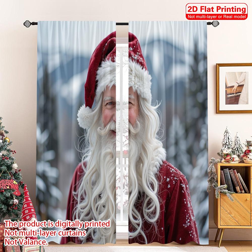 2pcs 2D Flat Printing Merry Christmas Curtain Santa Claus Painting Gifts Snow Polyester Without Electricity 0 Perfect for Photo