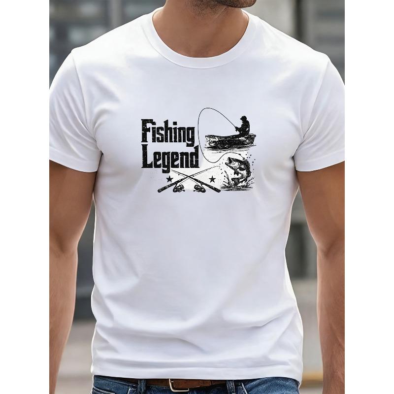 European sizes Retro "Fishing Legend" Text Design | Casual Men'S Short-Sleeved Crew Neck T-Shirt with Print Pattern, Suitable for Outdoor Sports