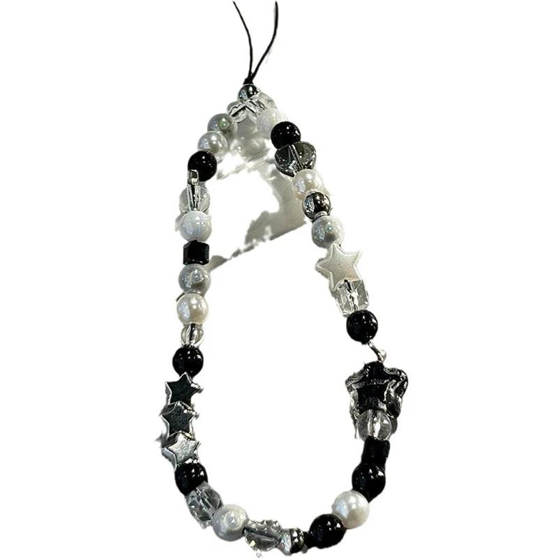 Korean Cute Star Pearl Beaded Phone Chain Hanging Cord Phone Charms Phone Strap Summer Handmade Mobile Lanyard Jewelry Gift