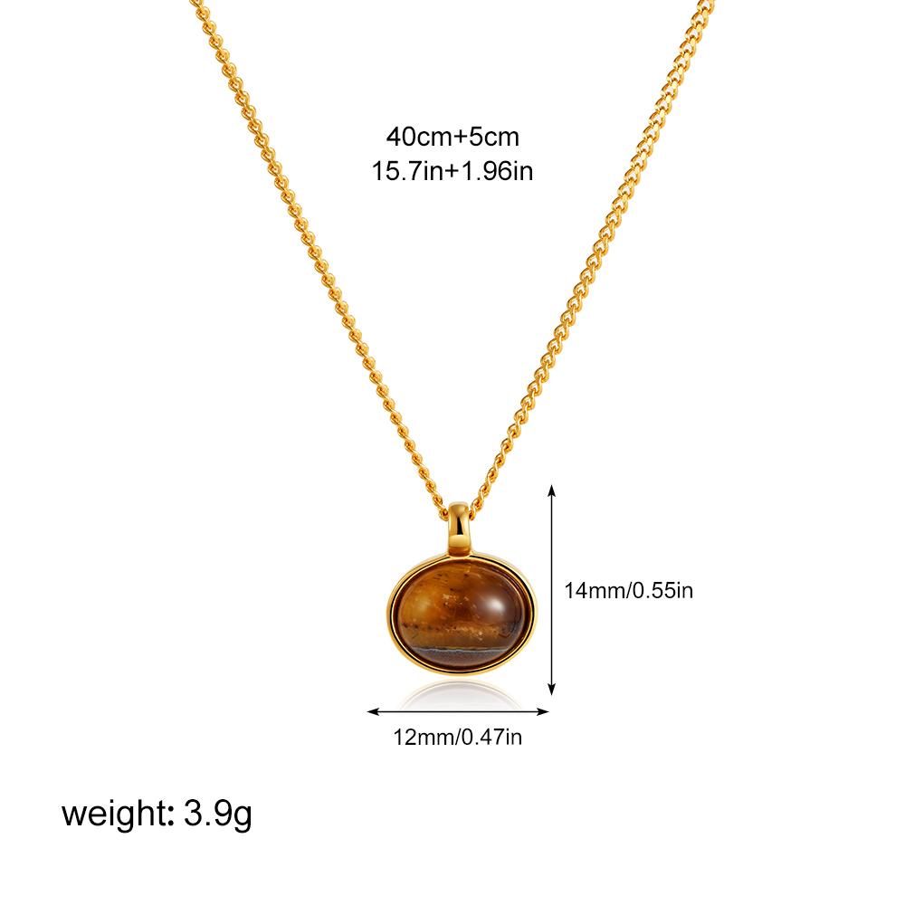 Vintage Natural Stone Tiger Eyes Oval Pendant Necklace for Women Stainless Steel Chain Necklaces Femme Jewelry Bijoux Gift