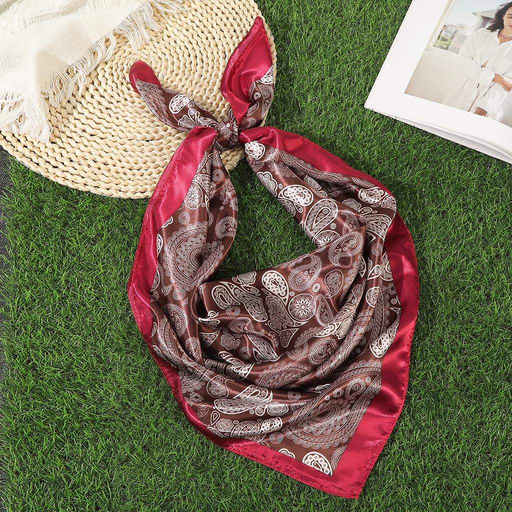 Floral Print Square Hair Scarf Headband for Women Hijab Hair Bands 90cm Female Satin Shawl Ribbon Foulard Neckerchief Headband
