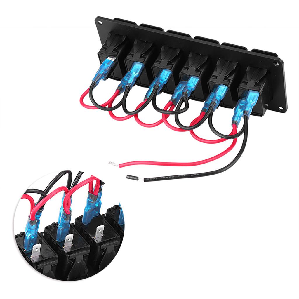 12 24V 6 Gang Rocker Switch Panel for Car RV Boat Yacht Marine Blue LED