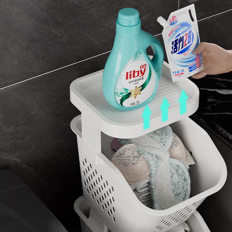 Narrow Laundry Basket Hamper with Storage Rack, Multi-Functional Cart for Dirty Clothes In Bathroom Gaps.
