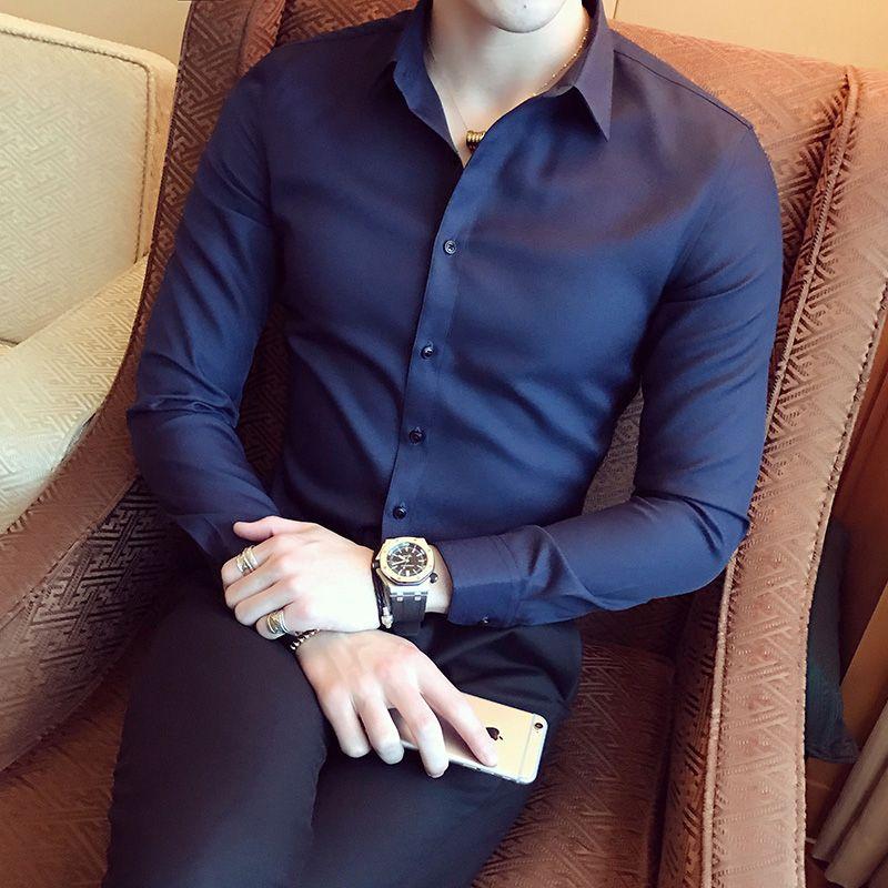 British Style Long Sleeve Shirt Men Clothing Fashion Autumn Business Formal Wear Chemise Homme Slim Fit