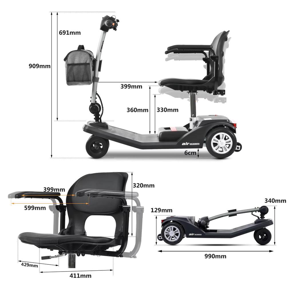 E-Scooter Sweetrich Air Classic Elektroroller Faltbar 250W 24V 12Ah 6" 7,5" Räder Leichter faltbarer E-Scooter mit 360° drehbarem Sitz
