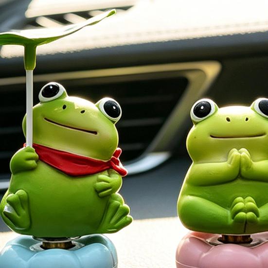Car Ornaments Cute Rotating Frog Resin Dashboard Figurine Stress Relief Decoration with Strong Sticky Base Funny Accessory for Car Auto Motorcycle