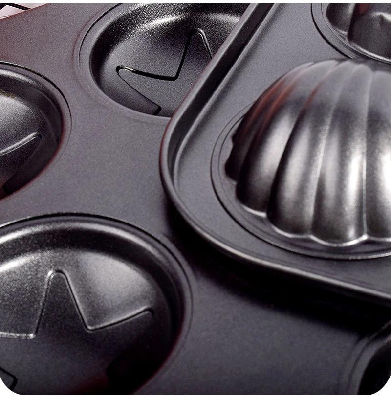 6 & 12 Holes Round and Heart Shape Cake Pan Cupcake Mold Nonstick Carbon Steel Baking Tray Set