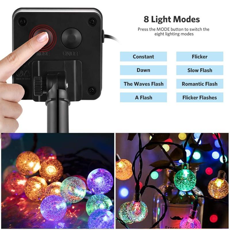 Stringa Di Luci Solari Da Esterno 20m 200 LED Bianco Freddo, Pannello Con Batteria 1200mAh, Ricarica USB E Telecomando