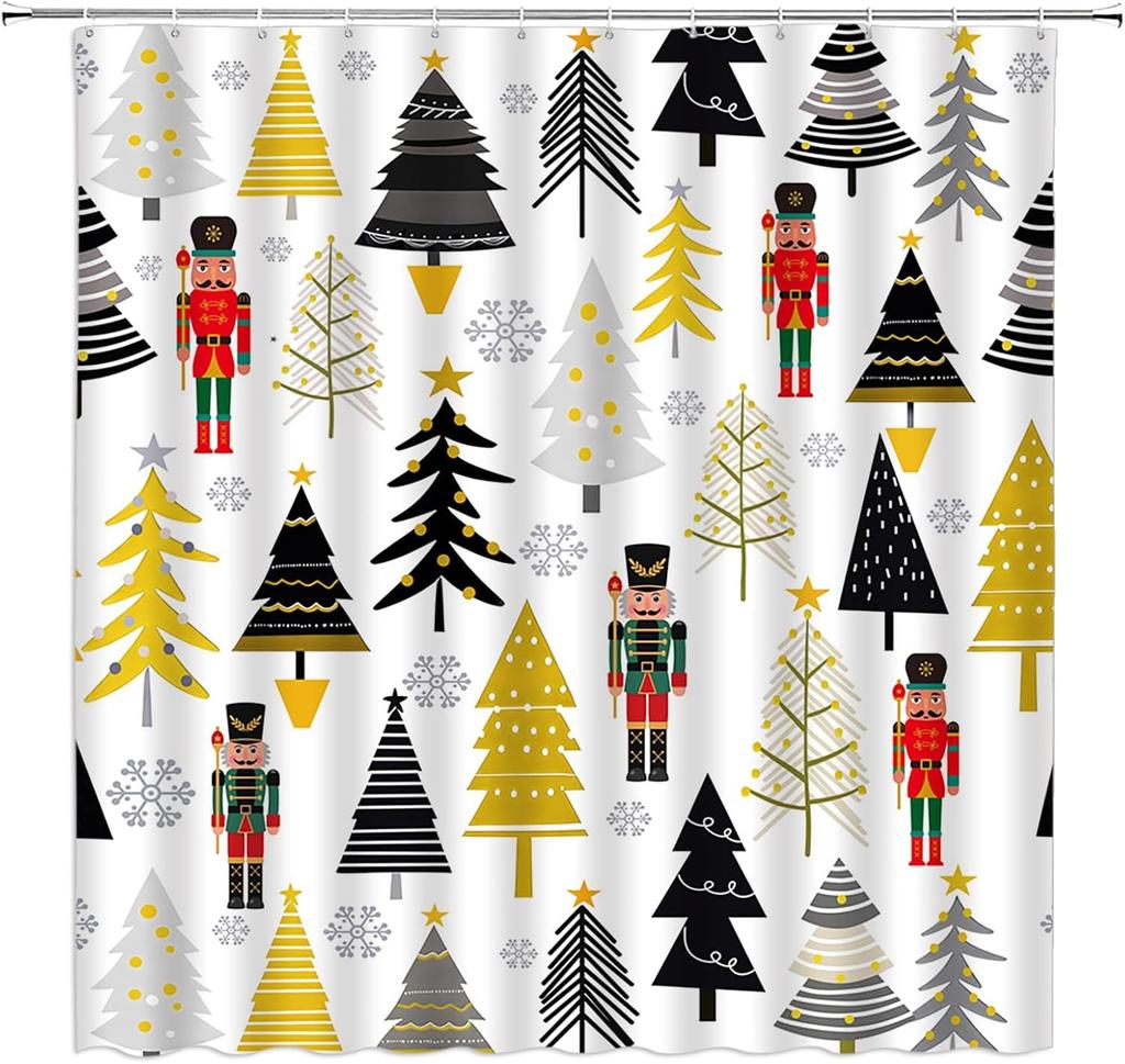 Small Stall Shower Curtain,Merry Christmas Xmas Tree Red Ball Snowflake Twigs Pine Tree Branch Winter Holiday Festival Rusticred