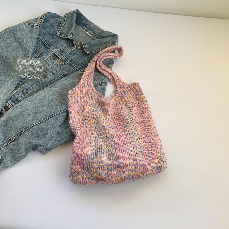 Gradual change of color retro cute knitted handbag women's shoulder bag woven clip wool autumn and winter new