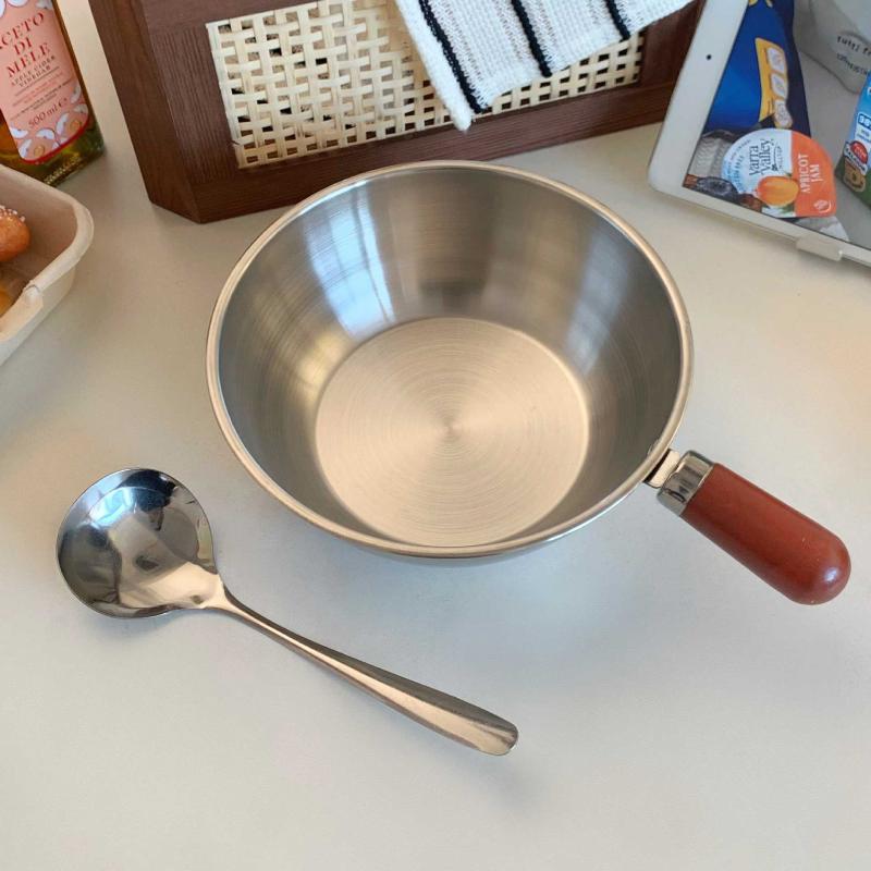 Stainless Steel Instant Noodle Pot Small Pot For One Person High-Value Appearance Wood Handle Snack Pot Small Cooking Pot
