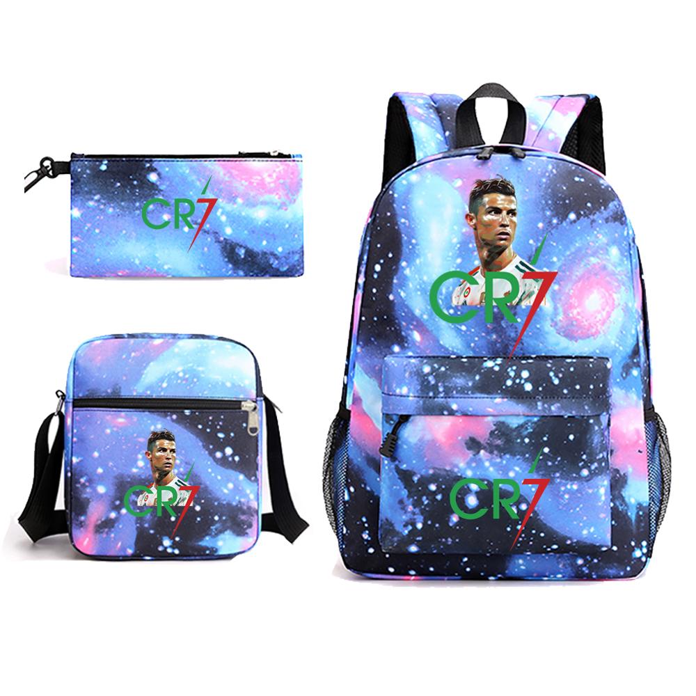 CR7 Backpack 3Pcs Travel Bag Canvas Backpack School Bag For Boys Girls Canvas Teens Laptop Zipper Students  Mochilas