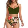 Padded Wire Free Two Piece Bikini Set Halter Bra Sunflower Print Briefs Swimwear for Beach