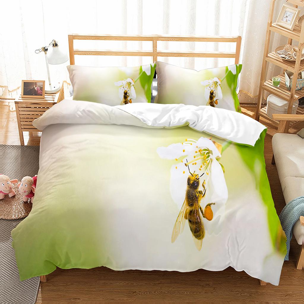 Yellow Bee Duvet Cover Collection Cartoon Wild Animals Pattern Quilt Cover With Pillowcase Lightweight Soft Gift King Queen Full Size