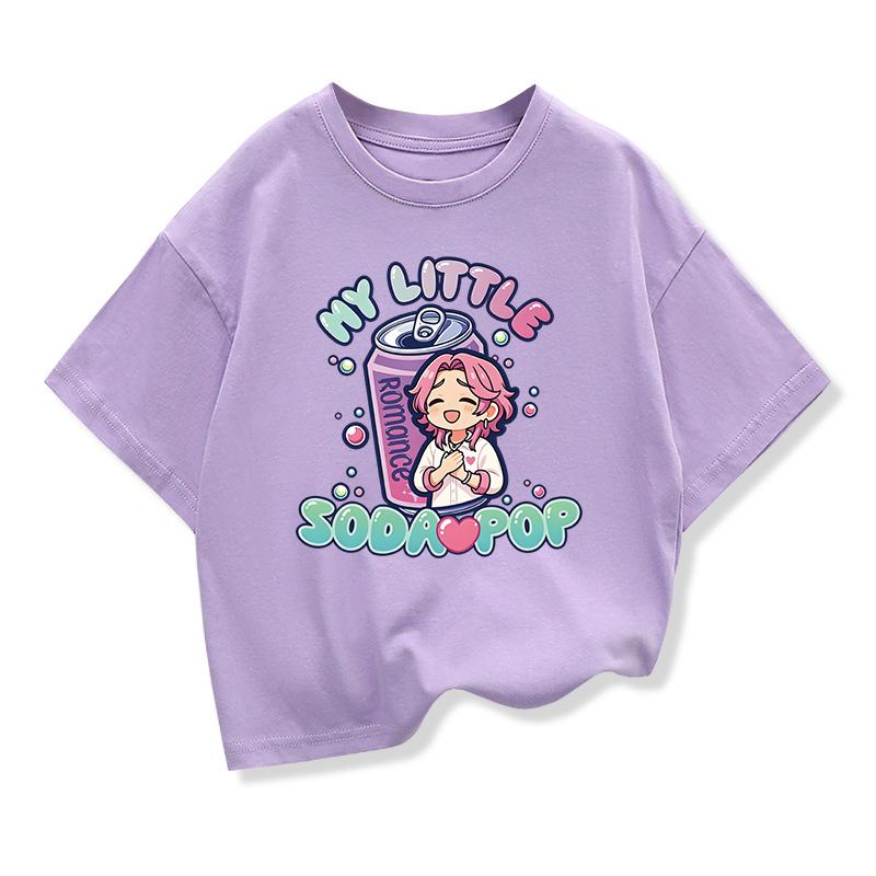 Boys Girls Loose Cotton Tee Soda Pop Graphic Design Soft Breathable Short Sleeve Daily Wear Kids Clothes