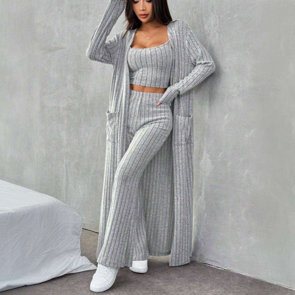 2024 Autumn/Winter European & American Women's Casual Knit Three-Piece Set: Stylish Homewear Fashion