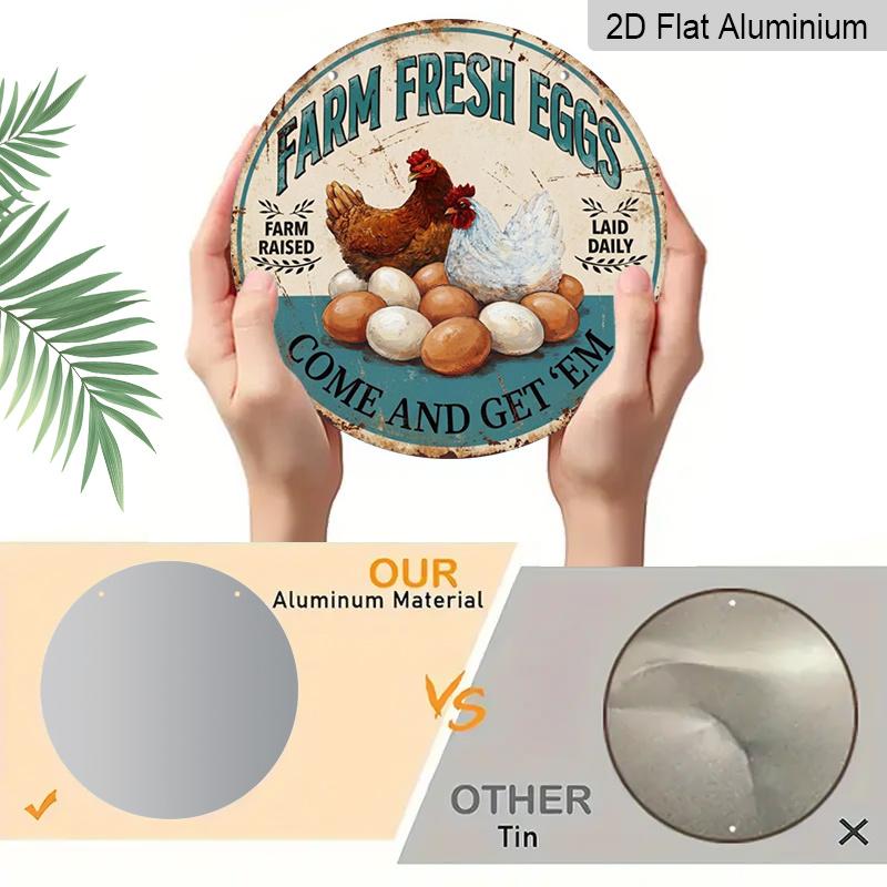 2D Flat 1pc, 8x8 In, Fresh Eggs From The Farm Metal Sign - Rustic Farmhouse Aluminum Metal Decorative Signs & Plaques, Durable Indoor/Outdoor