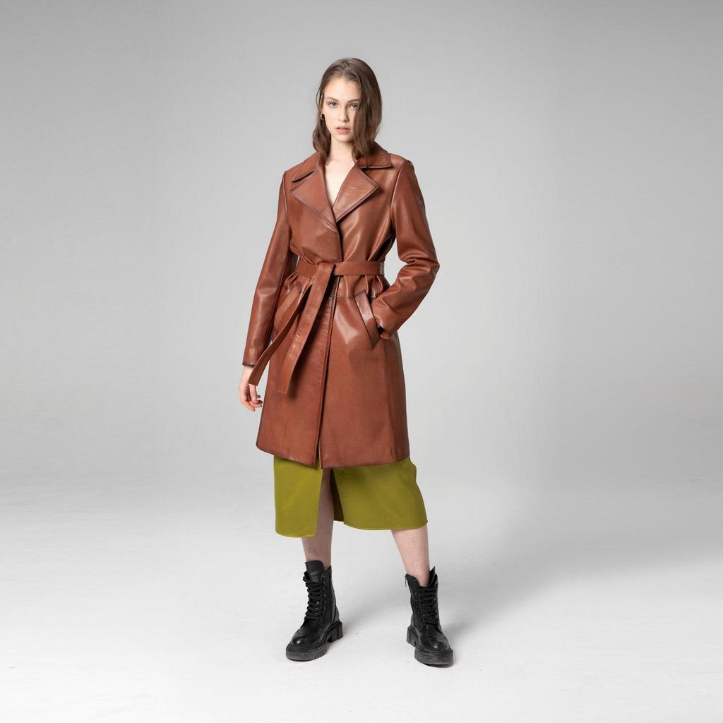 Dericlub Damen-Trenchcoat aus 100 % echtem Leder