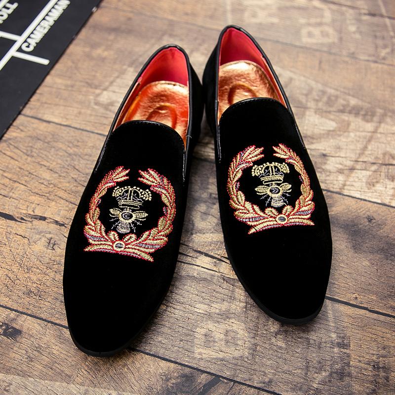 Fashion Men's Fashion Suede Leather Embroidery Loafers Mens Casual Printed Moccasins Oxfords Shoes Man Party Driving Flats EU Size 38-45