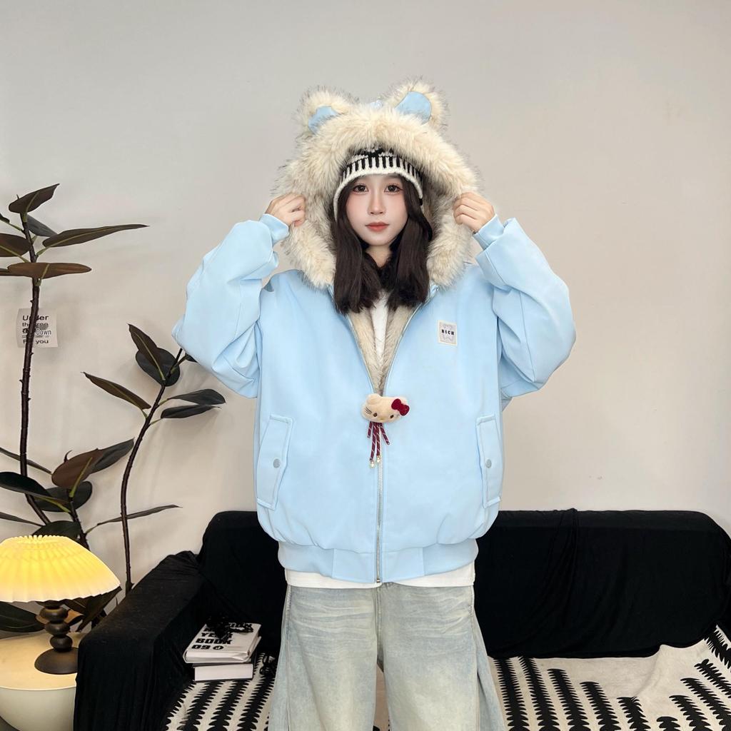 Amerikanischer Stil Damen Baumwolljacke mit Pelzkragen - Dicke, Warme und Lockere Kapuzen-Oberbekleidung für Paare