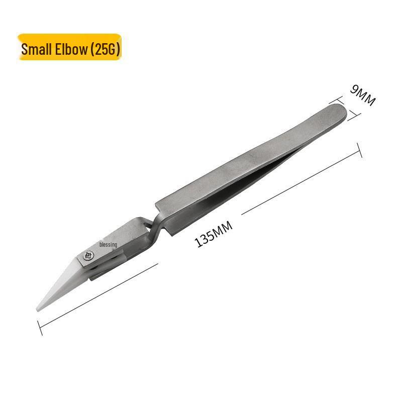 Stainless Steel Precision Tweezers with Anti-Magnetic, Anti-Acid, Pointed & Bent Tips, Silver Handle