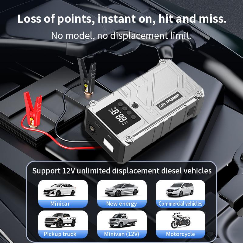 Jump Starter with Air Compressor, 3000A Portable Car Battery Booster (8.0 Gas/6.0L Diesel) , 12V Supersafe Lithium Jump Box Car Battery Jumper Starter