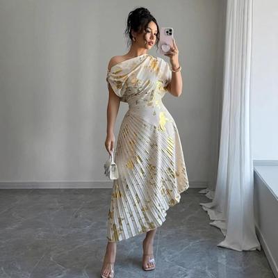 Summer 2026 Cross-Border Women's Elegant One-Shoulder Dress - Sexy, Trendy, and Hot Stamping Design