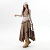 Women's Irregular Plaid Tassel A-line Skirt with Embroidery - High Waist, Slimming Fit, Mid-length for Autumn/Winter
