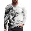 3D Wolf Print Autumn And Winter Men's Top Daily Casual Men's Long Sleeve T-shirt Outdoor Street Fashion Men's Long Sleeve Top