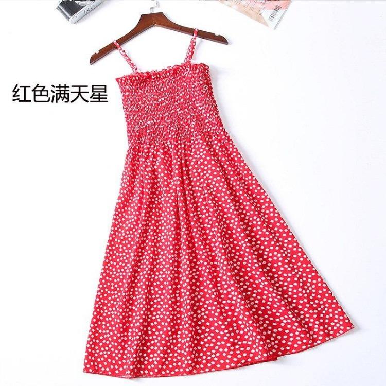 2023 Sommer Blumenbedrucktes Chiffon Mini Kleid Damen Lässig Mode Spaghetti Träger Ärmellos Elastisches Hochtaillenkleid