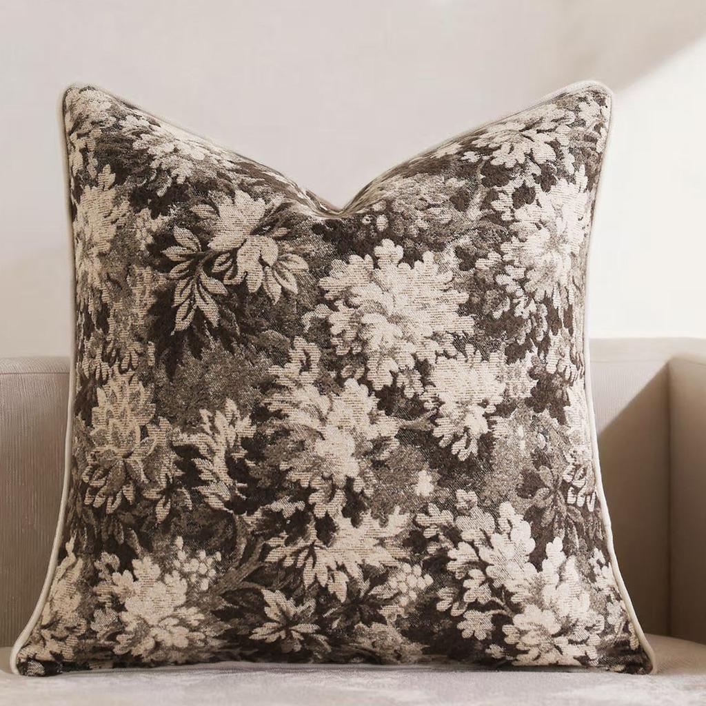 Retro Floral Throw Pillow Cover Cojines 45X45 Chenille Yarn-Dyed Jacquard Square Pillowcase Decoration Sofa Cushion Covers