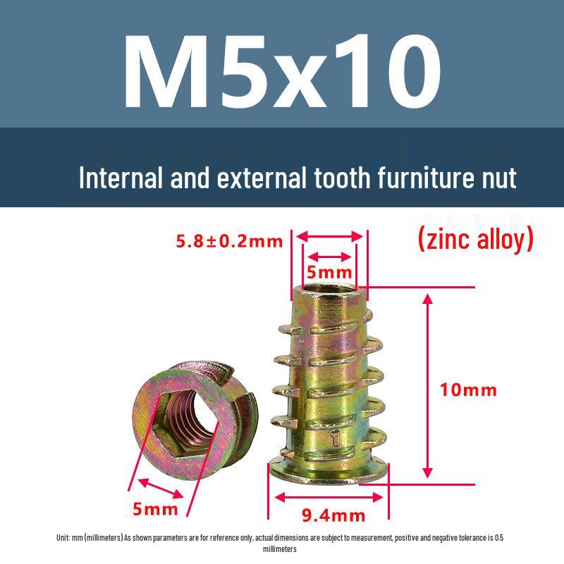 Zinc Alloy Colored Internal/External Thread Hex Socket Furniture Nut M4M5M6 with Washer and Trapezoidal Design Hardware Accessories