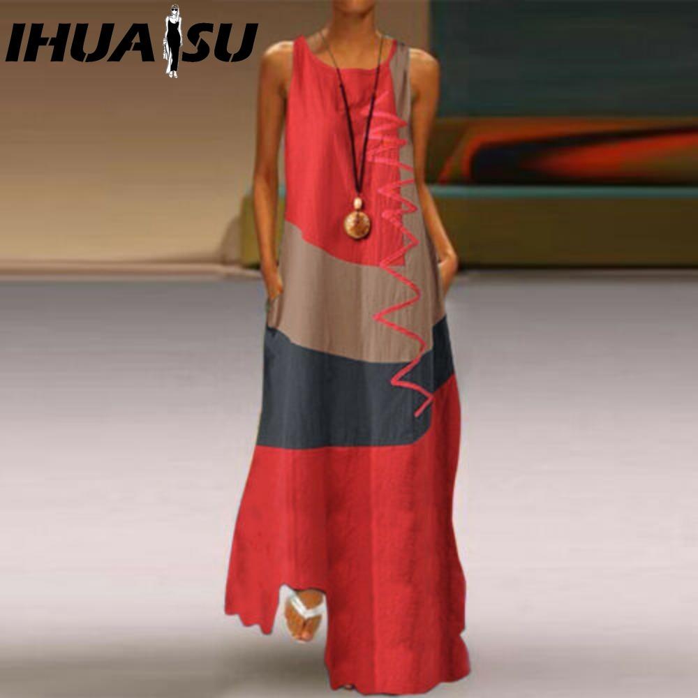 

IHUASU Женские Модные Летние Весенние Платья Без Рукавов с Круглым Вырезом в Повседневном Стиле XXXXL красный