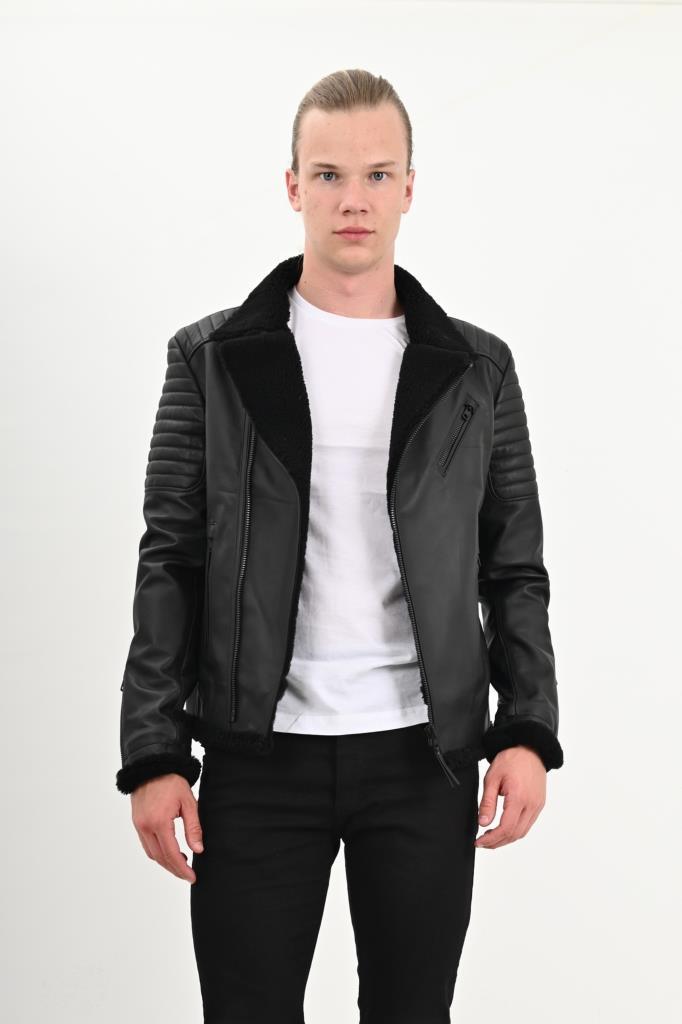 

Мужская куртка из натуральной кожи с меховой отделкой на рукавах James Deam