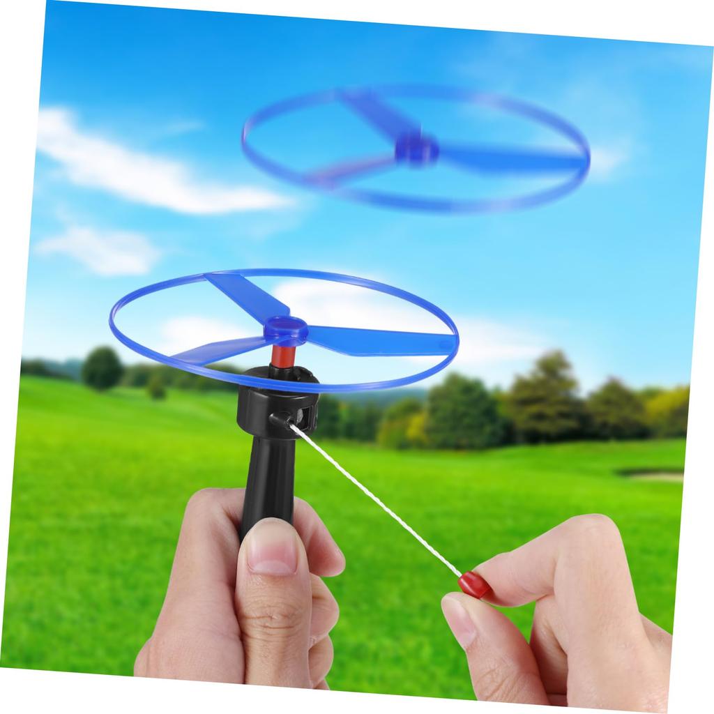 Toyvian Bambusová vážka Létající vrtule Tahací šňůrka Létající hračka Létající talíř UFO Hračka helikoptéra Plastová Lehká Létající helikoptéra Zábava Kempování