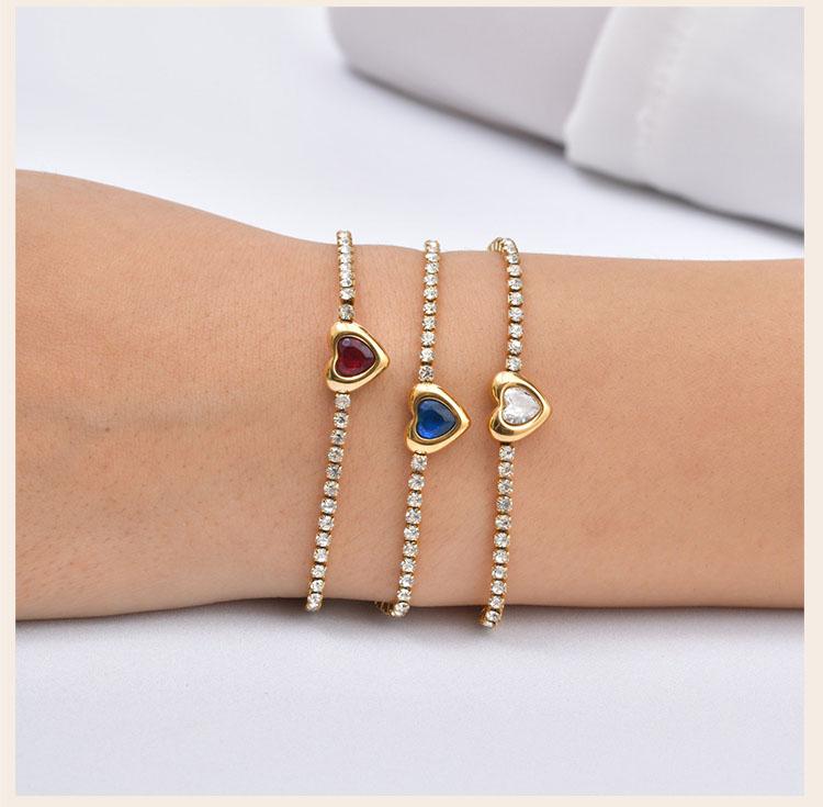 Edelstahl Tennis Kette Herzform Zirkonia Armband für Damen, Elegant 18K Gold Plated Verstellbar Wasserdicht Anlaufgeschützt