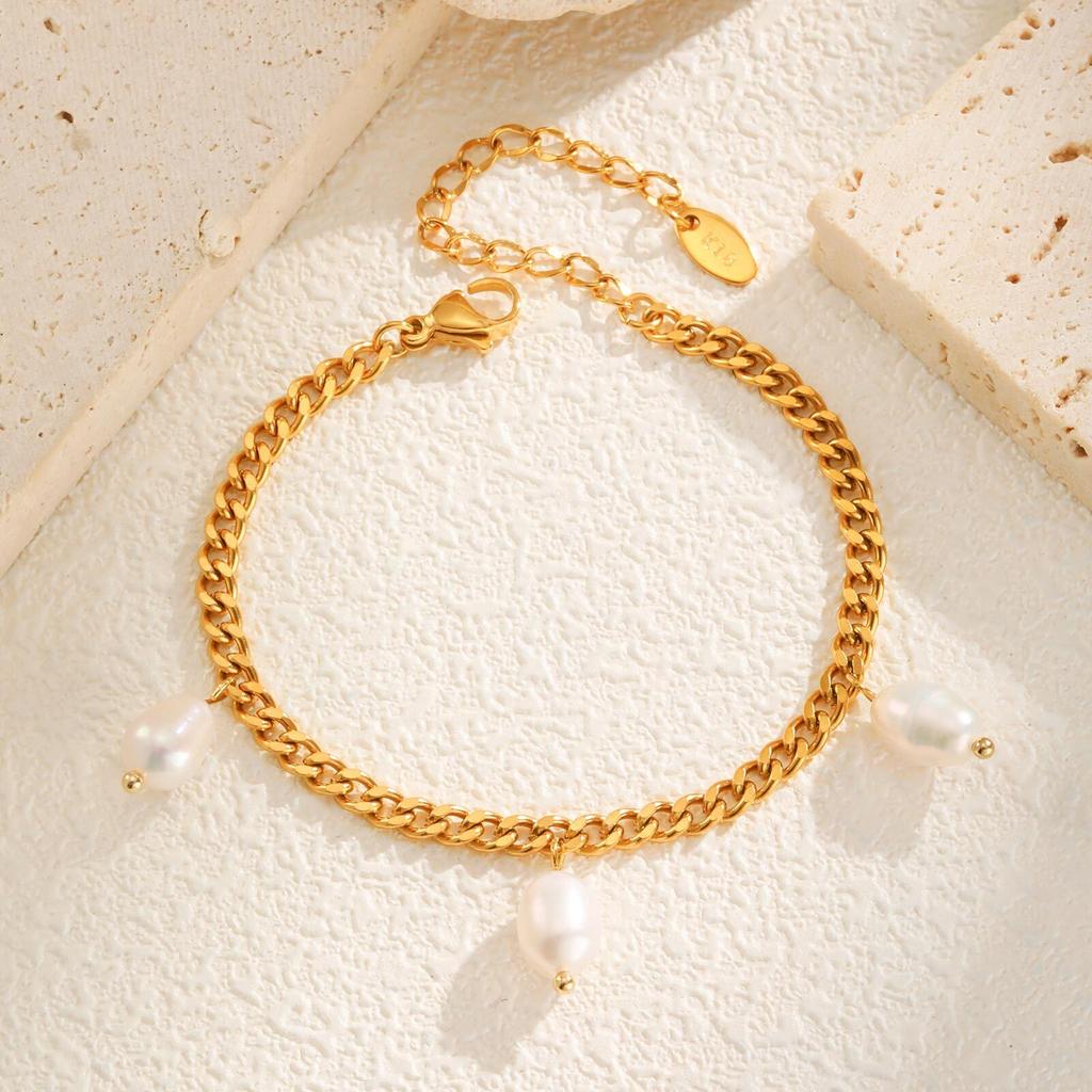 Chic Pepper Imitation Pearl Bead Bracelet for Women,Gold Plated Stainless Steel Chain Bracelets,Hot Sale Jewelry Gift