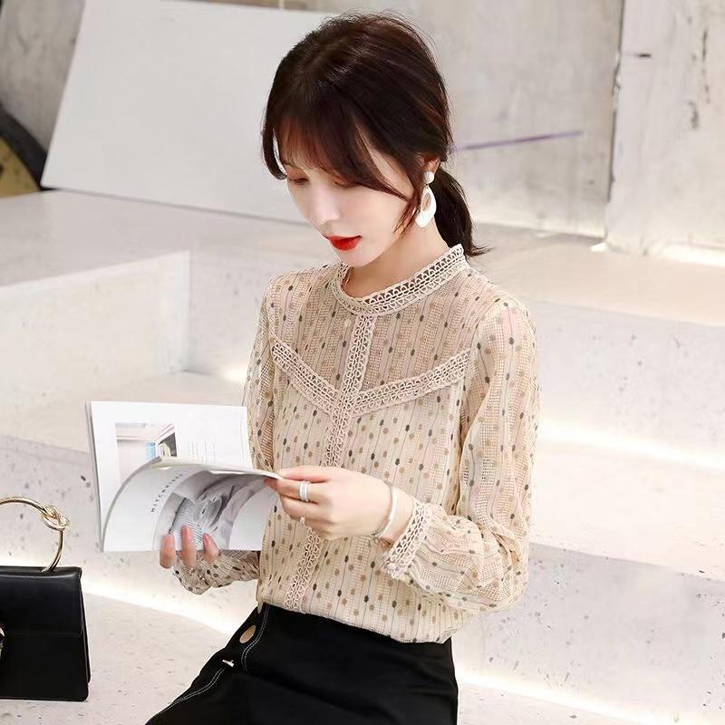 O-Neck Fashion Female Sweet Lace Spliced Printed Shirt Spring New Long Sleeve Elegant Women's All-match Casual Blouses